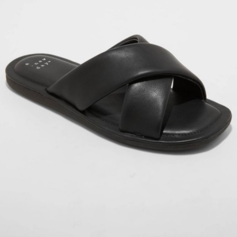 A New Day Daisy Crossband Slide Sandals Black 9